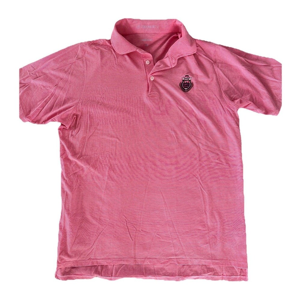 B. Draddy Sport Jimmy Stripe Polo Shirt Menโs Medium Pink/White Golf Performance